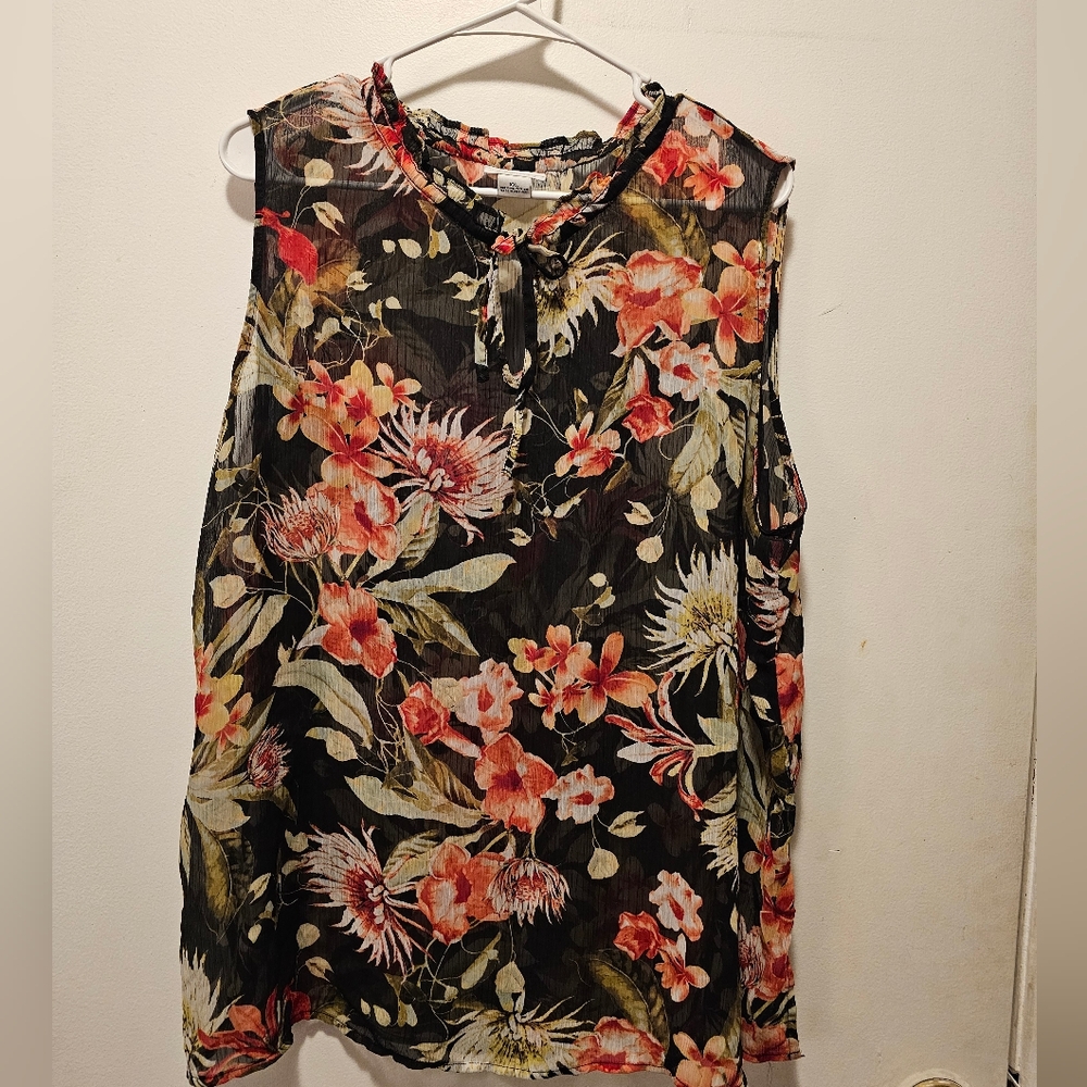Liz Claiborne Sheer Black and Red Floral Blouse